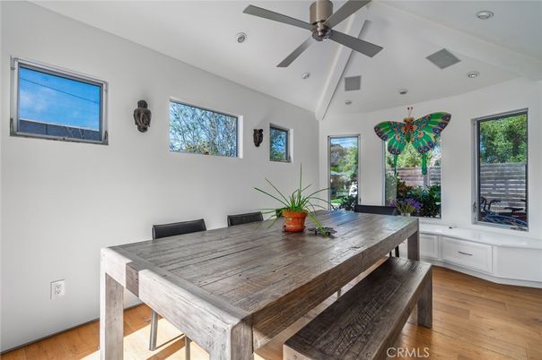 Dining room, Interior, Recessed Lighting, Wood Texture Flooring