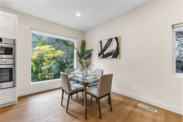 Dining room, Interior, Recessed Lighting, Wood Texture Flooring