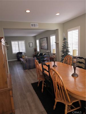 Dining room, Interior, Living room, Recessed Lighting, Wood Texture Flooring