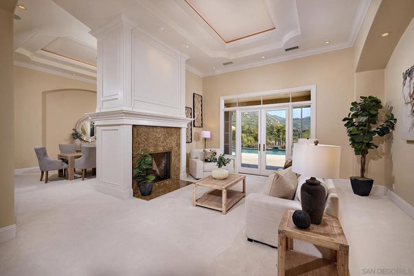Dining room, Fireplace, Interior, Living room, Recessed Lighting