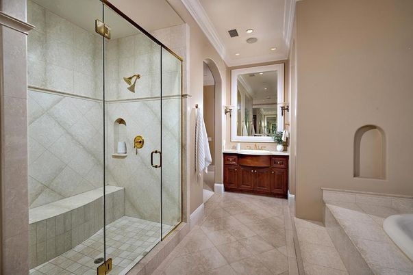 Bathroom, Glass Shower, Interior, Recessed Lighting