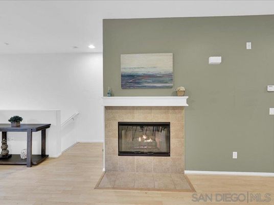 Fireplace, Interior, Recessed Lighting, Wood Texture Flooring