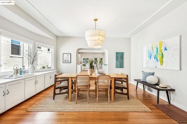 Chandelier, Dining room, Interior, Wood Texture Flooring