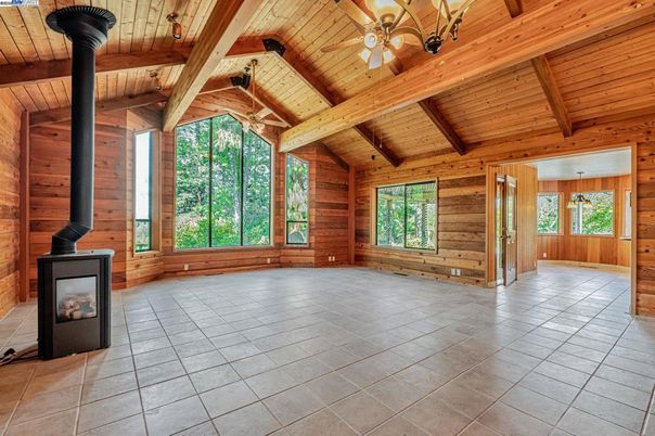Empty room, Fireplace, Interior, Wooden Beams, Wooden Ceilings, Wooden Walls
