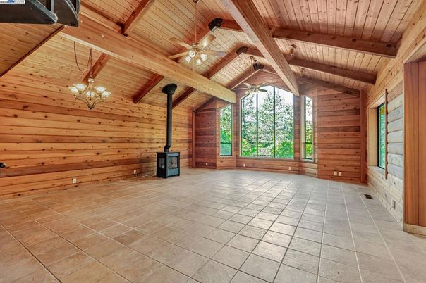 Chandelier, Empty room, Interior, Wooden Beams, Wooden Ceilings, Wooden Walls