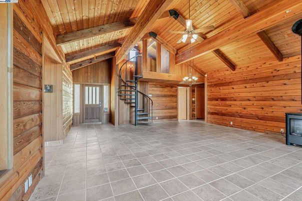 Chandelier, Empty room, Interior, Wooden Beams, Wooden Ceilings, Wooden Walls