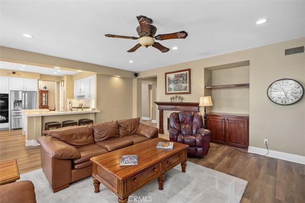Interior, Kitchen, Living room, Recessed Lighting, Stainless Steel Appliances, Wood Texture Flooring