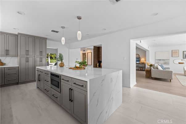 Interior, Kitchen, Living room, Pendant Lights, Recessed Lighting, Wood Texture Flooring