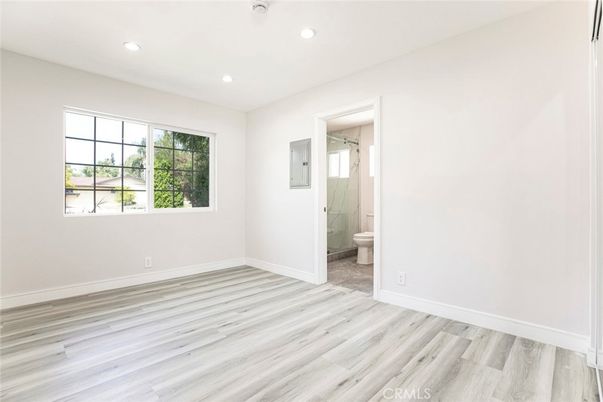 Bathroom, Empty room, Interior, Recessed Lighting, Wood Texture Flooring