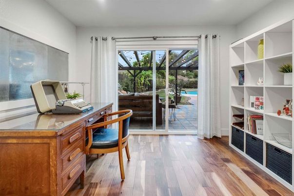 Home Office, Interior, Recessed Lighting, Wood Texture Flooring