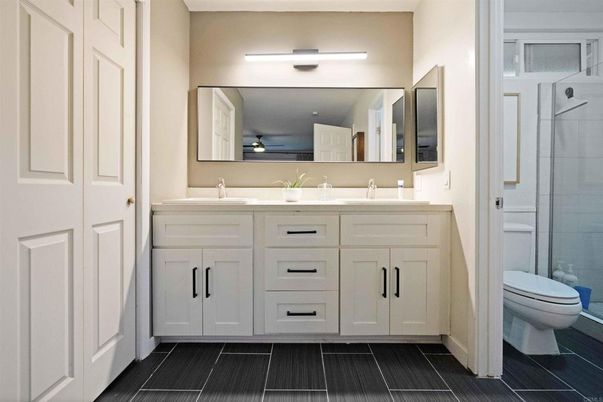 Bathroom, Dual Sink Vanities, Glass Shower, Interior