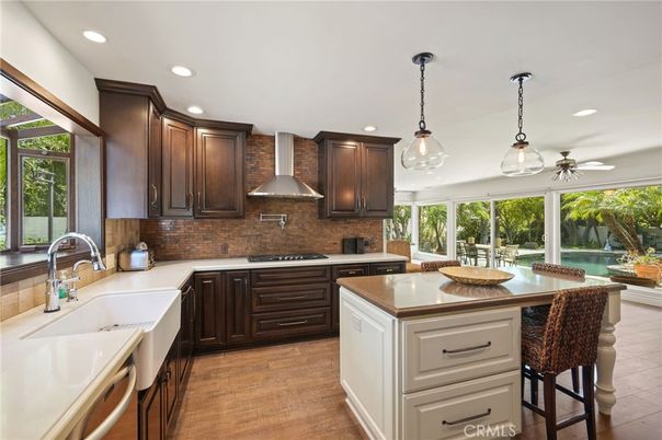 Interior, Kitchen, Pendant Lights, Recessed Lighting, Wood Texture Flooring