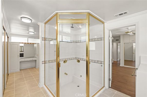 Bathroom, Glass Shower, Interior, Wood Texture Flooring
