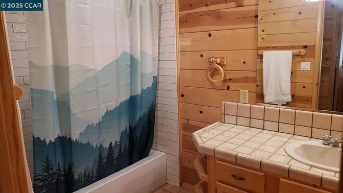 Bathroom, Interior, Tile Countertops, Wooden Walls