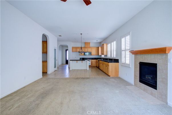 Fireplace, Interior, Kitchen, Pendant Lights