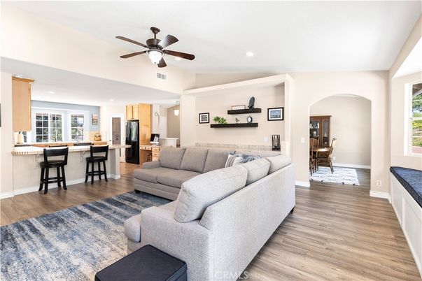 Interior, Kitchen, Living room, Recessed Lighting, Stainless Steel Appliances, Wood Texture Flooring