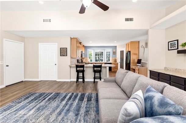 Interior, Kitchen, Living room, Recessed Lighting, Stainless Steel Appliances, Wood Texture Flooring