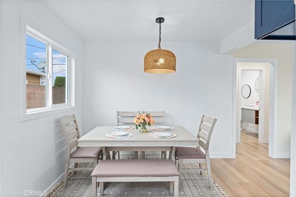 Dining room, Interior, Pendant Lights, Wood Texture Flooring