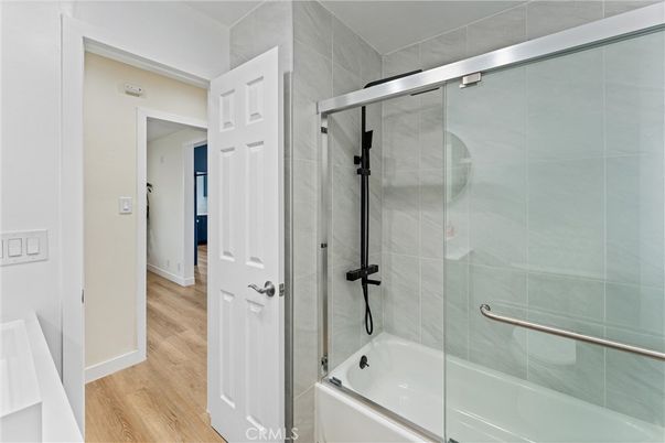 Bathroom, Glass Shower, Interior, Wood Texture Flooring