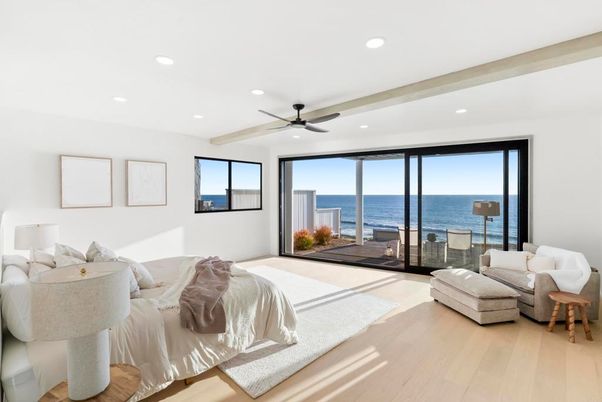 Bedroom, Interior, Recessed Lighting, Water, Wood Texture Flooring