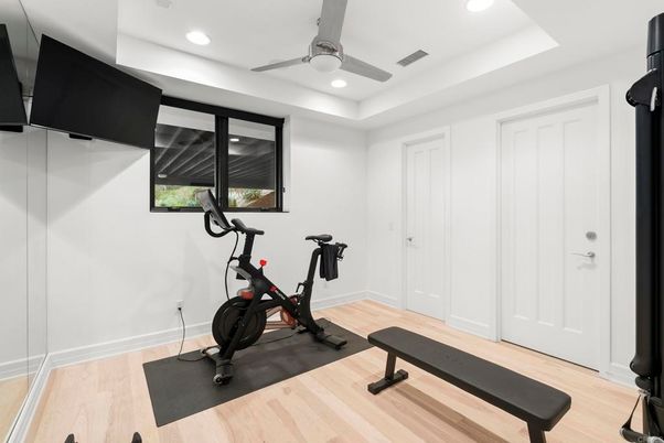 Fitness Equipment, Interior, Recessed Lighting, Wood Texture Flooring