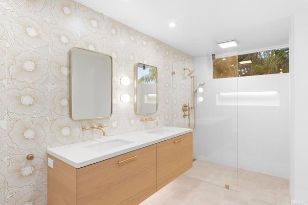 Bathroom, Dual Sink Vanities, Glass Shower, Interior, Recessed Lighting