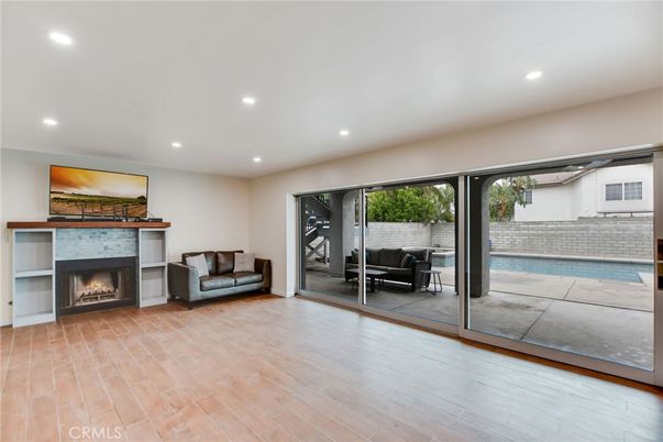 Fireplace, Interior, Recessed Lighting, Wood Texture Flooring