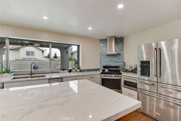 Interior, Kitchen, Recessed Lighting, Stainless Steel Appliances, Stone Walls