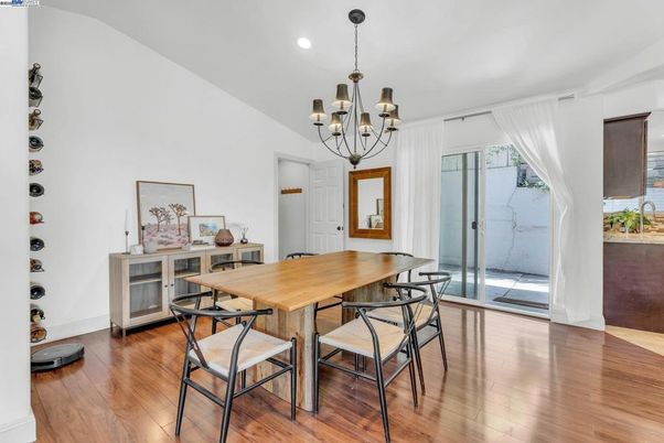 Chandelier, Dining room, Interior, Recessed Lighting, Wood Texture Flooring