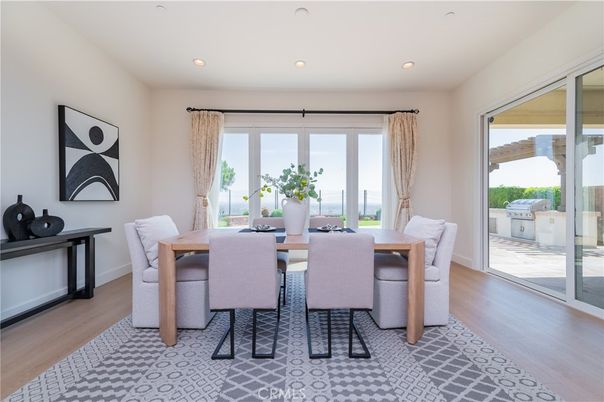Dining room, Interior, Recessed Lighting, Wood Texture Flooring