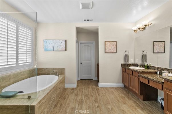 Bathroom, Dual Sink Vanities, Interior, Wood Texture Flooring