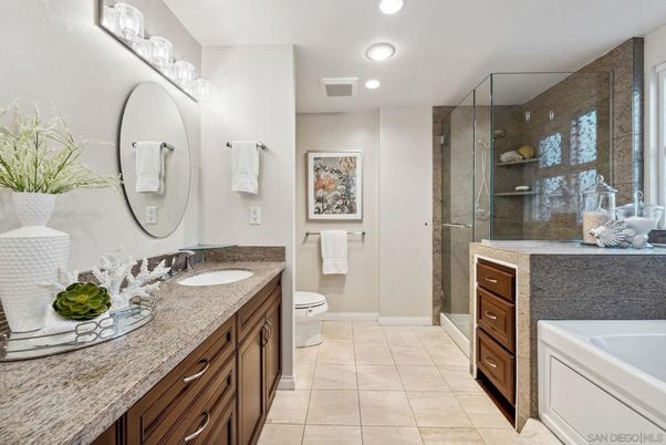 Bathroom, Dual Sink Vanities, Glass Shower, Interior, Recessed Lighting