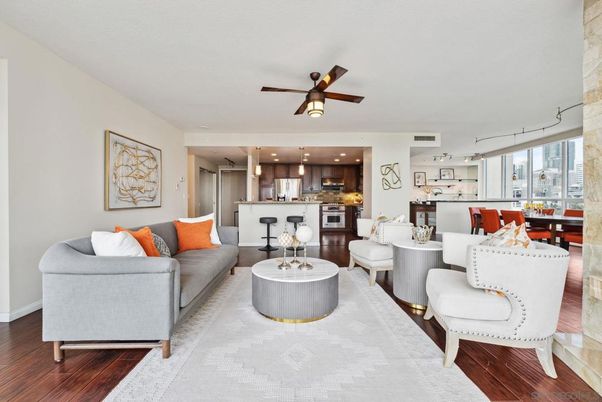 Dining room, Interior, Kitchen, Living room, Pendant Lights, Recessed Lighting, Stainless Steel Appliances, Wood Texture Flooring