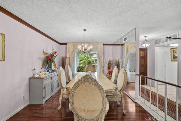 Chandelier, Dining room, Interior, Wood Texture Flooring