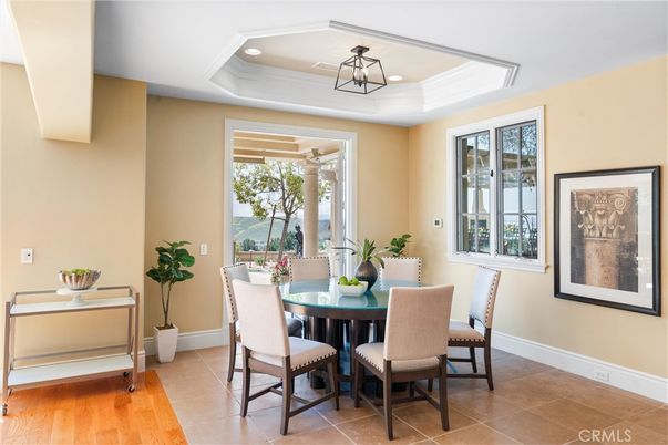 Dining room, Interior, Pendant Lights, Recessed Lighting, Wood Texture Flooring