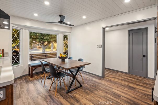 Dining room, Interior, Recessed Lighting, Wood Texture Flooring