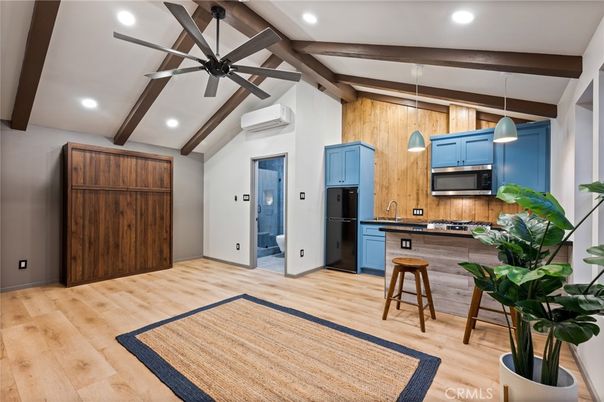 Interior, Kitchen, Pendant Lights, Recessed Lighting, Wooden Beams, Wood Texture Flooring
