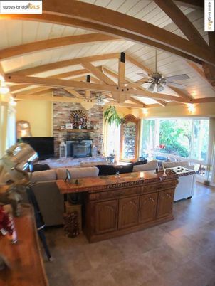 Fireplace, Interior, Living room, Stone Walls, Wooden Beams