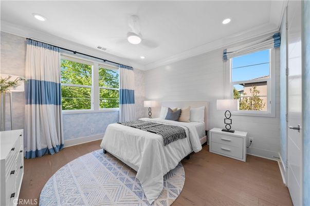 Bedroom, Interior, Recessed Lighting, Wood Texture Flooring