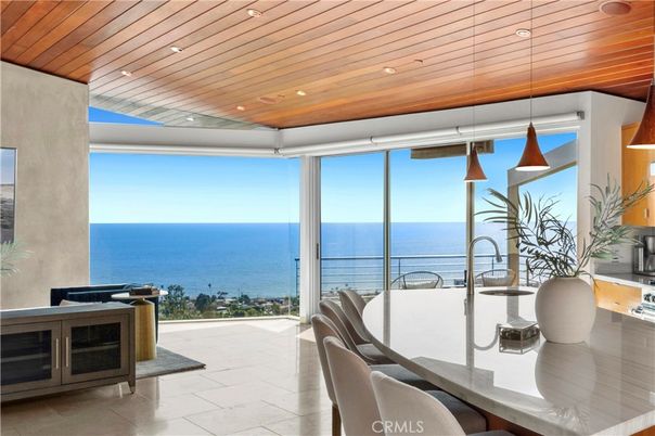 Dining room, Interior, Pendant Lights, Recessed Lighting, Water, Wooden Ceilings
