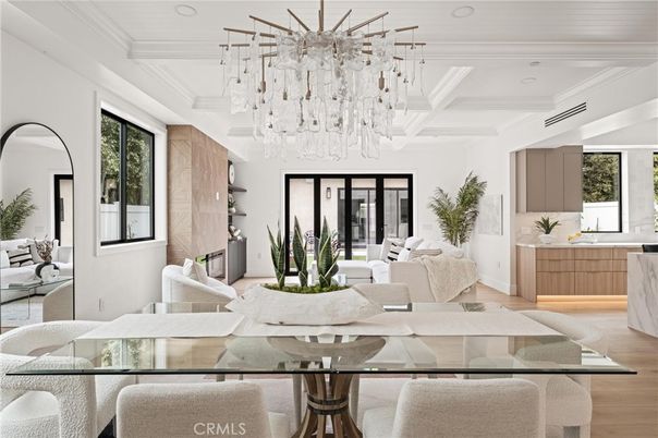 Dining room, Interior, Living room, Pendant Lights, Wood Texture Flooring