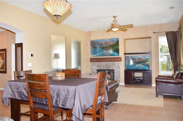 Dining room, Fireplace, Interior, Recessed Lighting