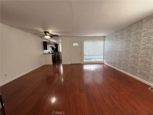 Empty room, Interior, Kitchen, Stone Walls, Wood Texture Flooring