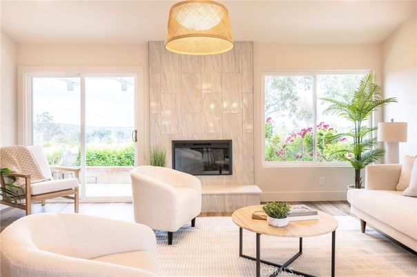 Fireplace, Interior, Living room, Pendant Lights, Wood Texture Flooring