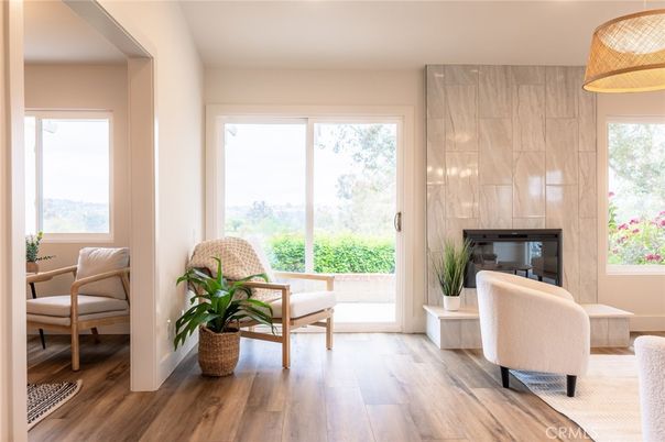 Fireplace, Interior, Pendant Lights, Wood Texture Flooring