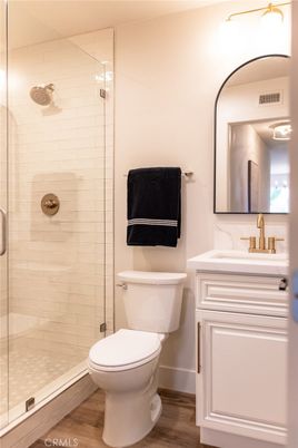 Bathroom, Glass Shower, Interior, Wood Texture Flooring