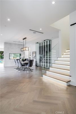 Dining room, Interior, Pendant Lights, Recessed Lighting, Wine Storage, Wood Texture Flooring