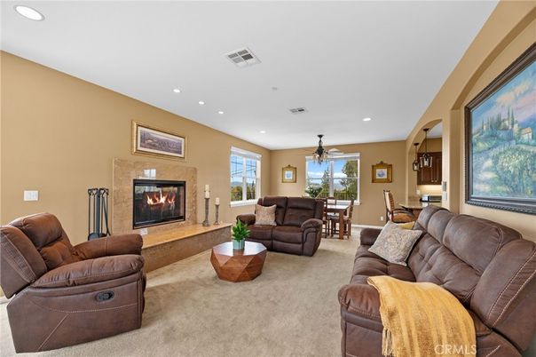 Dining room, Fireplace, Interior, Living room, Recessed Lighting