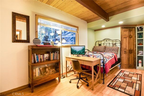 Bedroom, Home Office, Interior, Recessed Lighting, Wooden Beams, Wooden Ceilings, Wood Texture Flooring