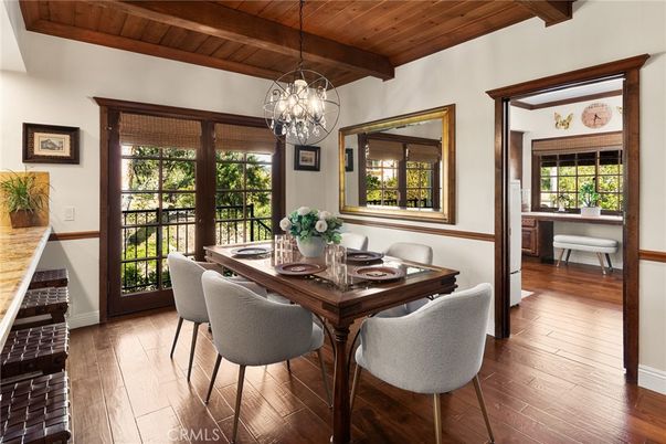 Dining room, Interior, Pendant Lights, Wooden Beams, Wooden Ceilings, Wood Texture Flooring
